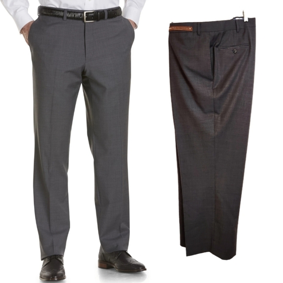 Riviera By Jack Victor Flat Front Straight Leg Mens Tailored Dress Pants Grey 50 - Picture 1 of 10